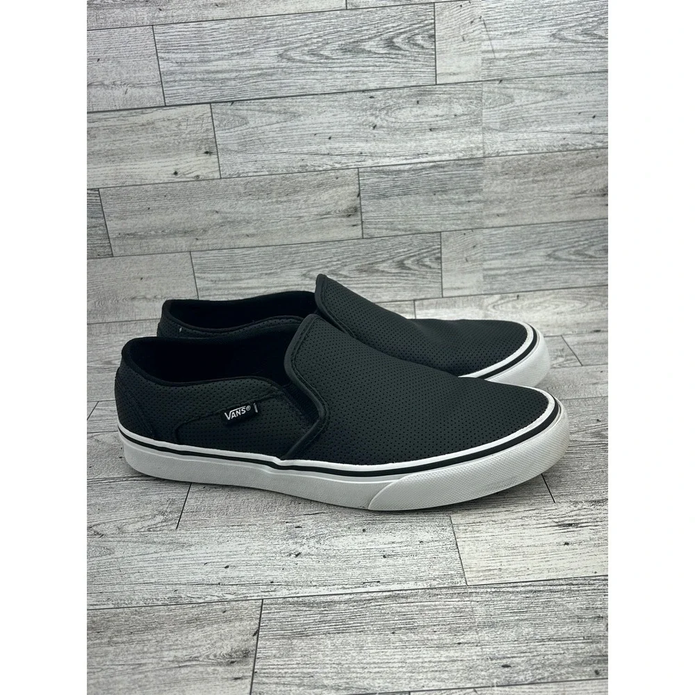 Vans‎ Slip On Perforated Leather Sneakers Black White Women US 8.5
